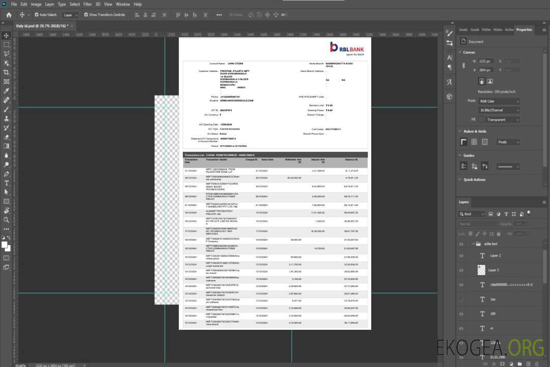 Modèle Word et PDF de relevé bancaire Inde RBL, 2 pages template Modèle Word et PDF de relevé bancaire Inde RBL, 2 pages template